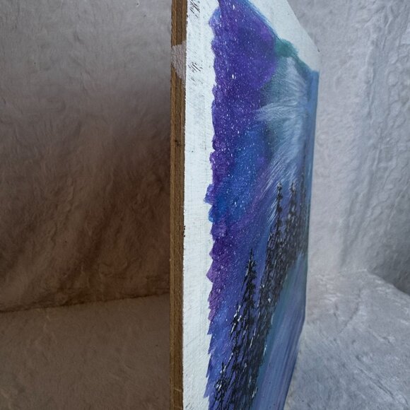Landscape Painting On Wood With Snowy Trees & Starry Night Sky ByPencil to Paint - Picture 3 of 6